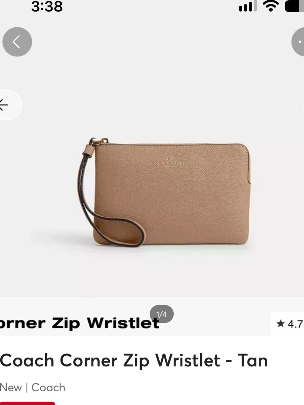 Coach Saffiano Leather Zip Wristlet - Tan Brown